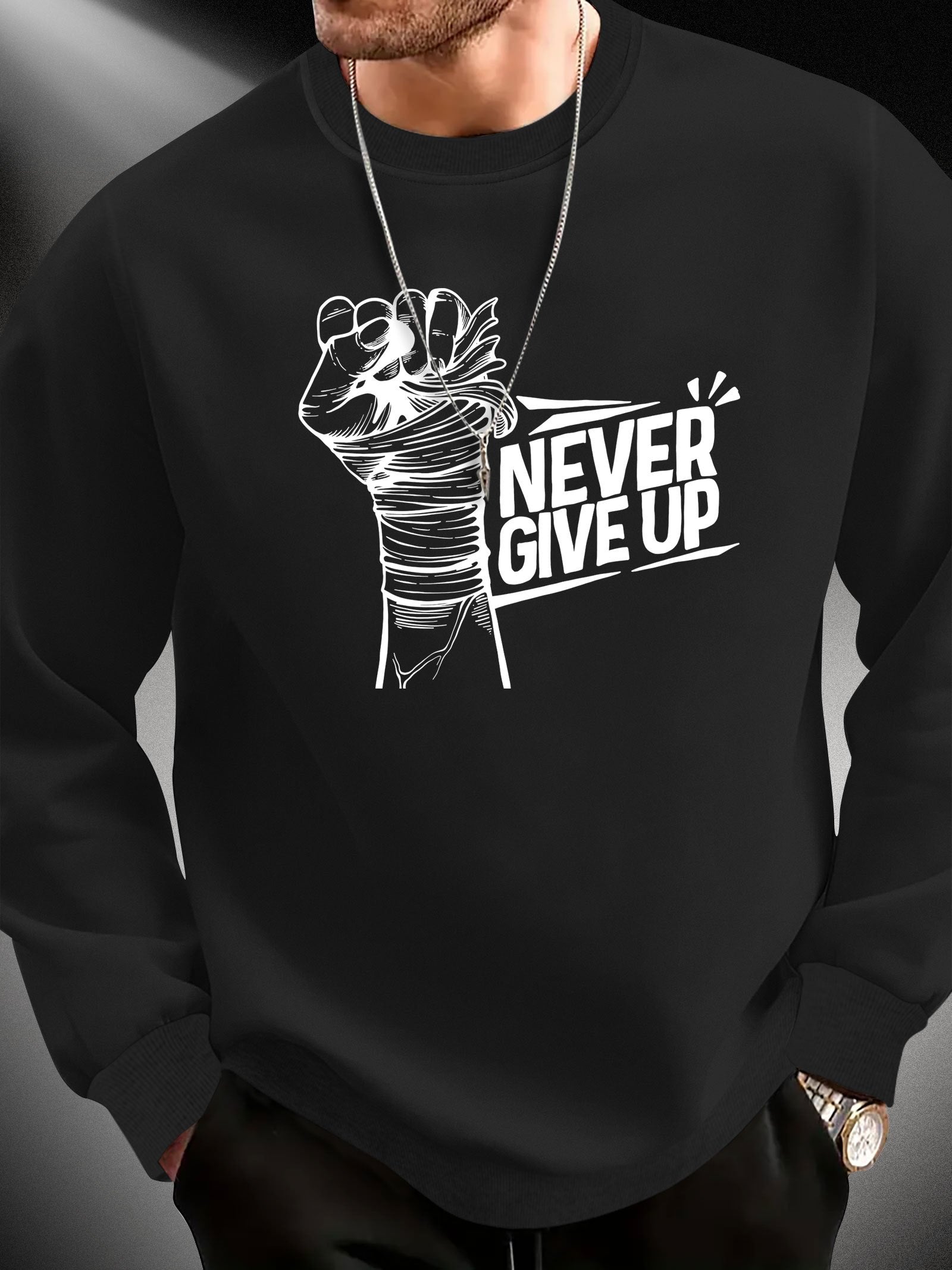 Motywacyjna bluza męska "Never Give Up"