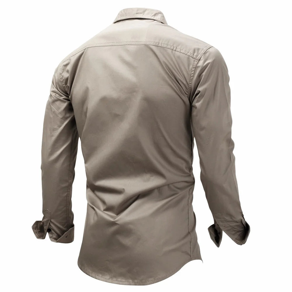 Męska koszula taktyczna z długim rękawem i wielofunkcyjnymi kieszeniami