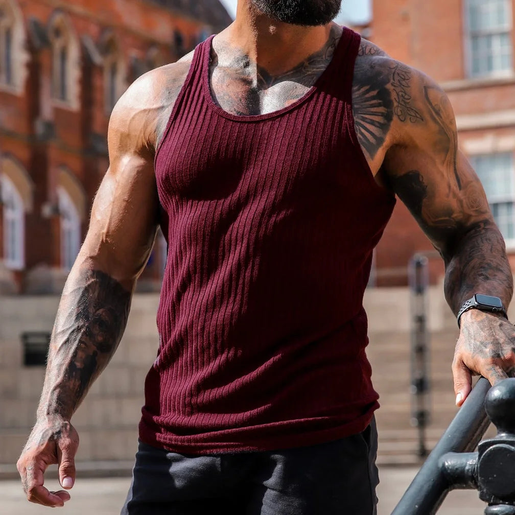 Męski Tank Top Sportowy z Prążkowanego Materiału