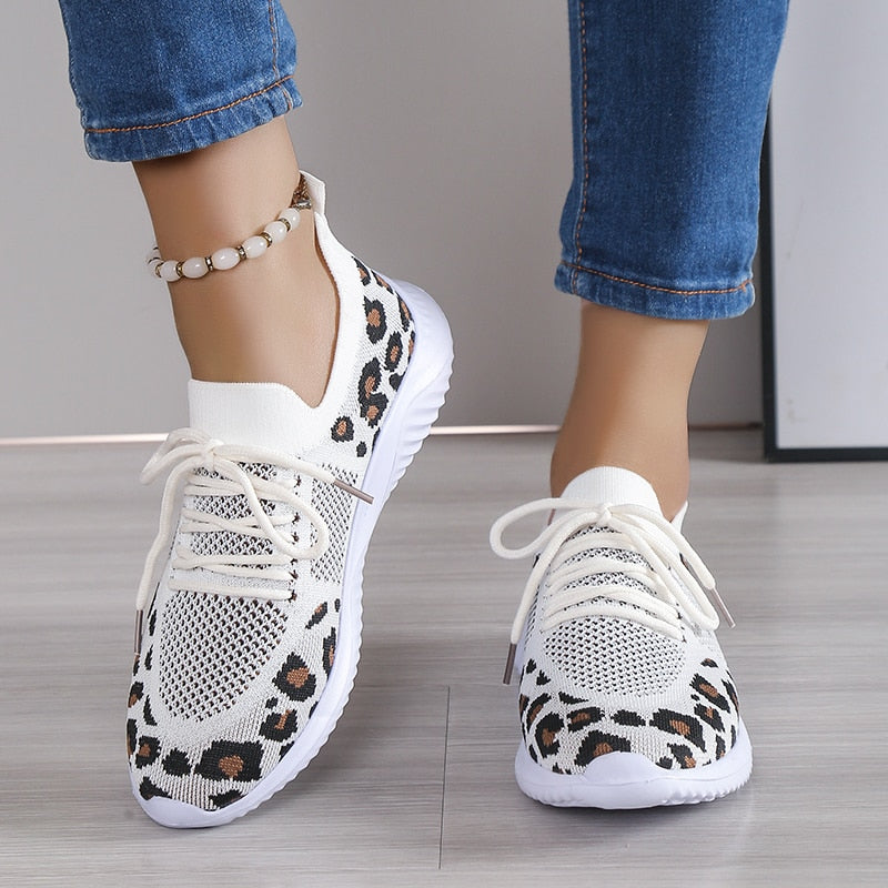 Damskie Sneakersy w Modnym Wzorze Leoparda