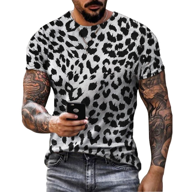 Męska Koszulka z Krótkim Rękawem w Wzór Leoparda